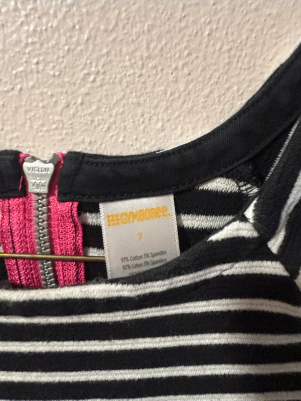 Gymboree Girls Size 7 Black/White Striped Knit Dress Pink Back Zip